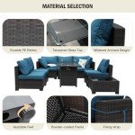 8-Piece Rattan Outdoor Sectional Sofa Set with Fire Pit