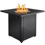 Square Gas Fire Pit Table with Rattan Look