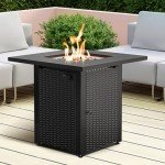 Square Gas Fire Pit Table with Rattan Look