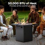 Square Gas Fire Pit Table with Rattan Look