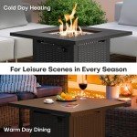 Square Gas Fire Pit Table with Rattan Look
