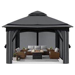 Dark Grey 10x10FT Patio Gazebo with Mosquito Netting