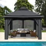 Dark Grey 10x10FT Patio Gazebo with Mosquito Netting