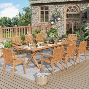 Acacia Wood 9-Piece Outdoor Dining Set