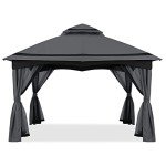 Dark Grey 10x10FT Patio Gazebo with Mosquito Netting