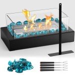 Mini Tabletop Fire Pit with Blue Glass Decor