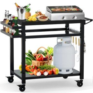 Movable Outdoor Grill Table with Utensil Hooks