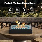 Mini Tabletop Fire Pit with Blue Glass Decor