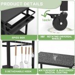Movable Outdoor Grill Table with Utensil Hooks