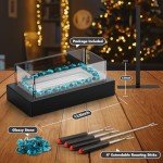 Mini Tabletop Fire Pit with Blue Glass Decor