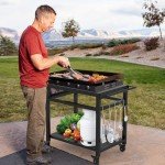 Movable Outdoor Grill Table with Utensil Hooks