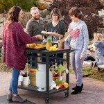 Movable Outdoor Grill Table with Utensil Hooks