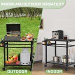 Movable Outdoor Grill Table with Utensil Hooks