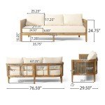 Merax Acacia Wood Wicker 3-Seater Patio Sofa