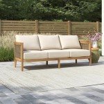 Merax Acacia Wood Wicker 3-Seater Patio Sofa