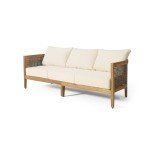 Merax Acacia Wood Wicker 3-Seater Patio Sofa