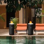 BALI OUTDOORS Round Gas Fire Pit with Blue Glass