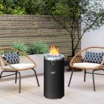 BALI OUTDOORS Round Gas Fire Pit with Blue Glass