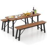 Tangkula Foldable Outdoor Dining Table with Benches