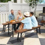 Tangkula Foldable Outdoor Dining Table with Benches