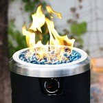 BALI OUTDOORS Round Gas Fire Pit with Blue Glass