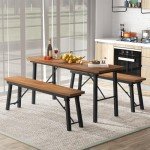 Tangkula Foldable Outdoor Dining Table with Benches
