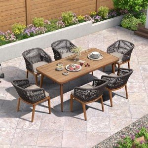 Purple Leaf 7-Piece Outdoor Dining Set with Cushions