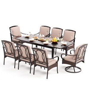 9-Piece Outdoor Patio Dining Set with Wicker Chairs