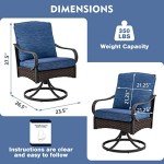 Set of 6 Blue Wicker Swivel Patio Chairs