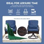 Set of 6 Blue Wicker Swivel Patio Chairs