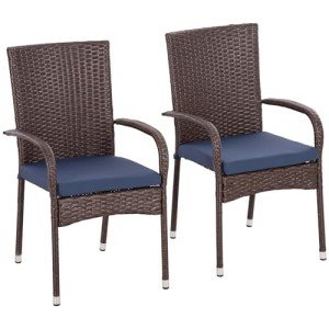 Set of 2 Blue Stackable Outdoor Dining Chairs