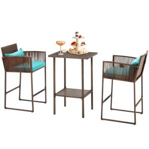 3-Piece Outdoor Barstool Table Set with Cushions