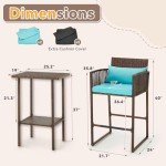 3-Piece Outdoor Barstool Table Set with Cushions