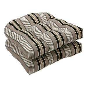 Pillow Perfect Black/Grey Stripe Chair Cushions - 2 Pack