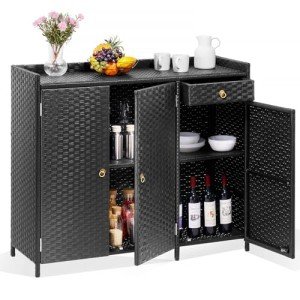 Weatherproof Rattan Outdoor Storage Cabinet with Shelves