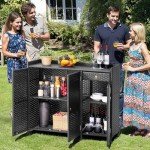 Weatherproof Rattan Outdoor Storage Cabinet with Shelves