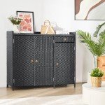 Weatherproof Rattan Outdoor Storage Cabinet with Shelves