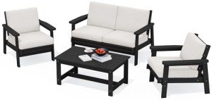 4-Piece Outdoor Sofa Set with Khaki Cushions