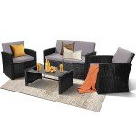 4-Piece Rattan Patio Conversation Set with Cushions