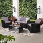 4-Piece Rattan Patio Conversation Set with Cushions