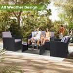 4-Piece Rattan Patio Conversation Set with Cushions