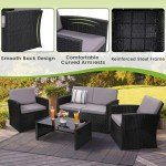 4-Piece Rattan Patio Conversation Set with Cushions