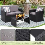 4-Piece Rattan Patio Conversation Set with Cushions