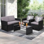 4-Piece Rattan Patio Conversation Set with Cushions