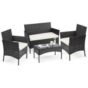 4-Piece Wicker Patio Furniture Set with Cushions