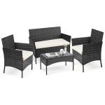 4-Piece Wicker Patio Furniture Set with Cushions