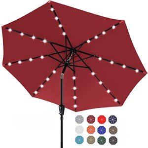 Solar LED Patio Umbrella - 9FT Burgundy