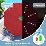 Solar LED Patio Umbrella - 9FT Burgundy