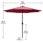 Solar LED Patio Umbrella - 9FT Burgundy