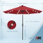 Solar LED Patio Umbrella - 9FT Burgundy